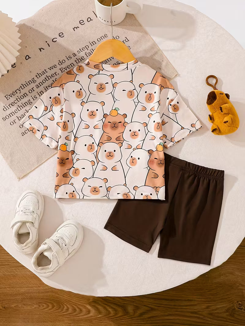 Conjunto casual para niñas con capibara para exteriores 🐹🌞