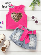 Camiseta sin Mangas Rosa con Corazón de Leopardo para Niña