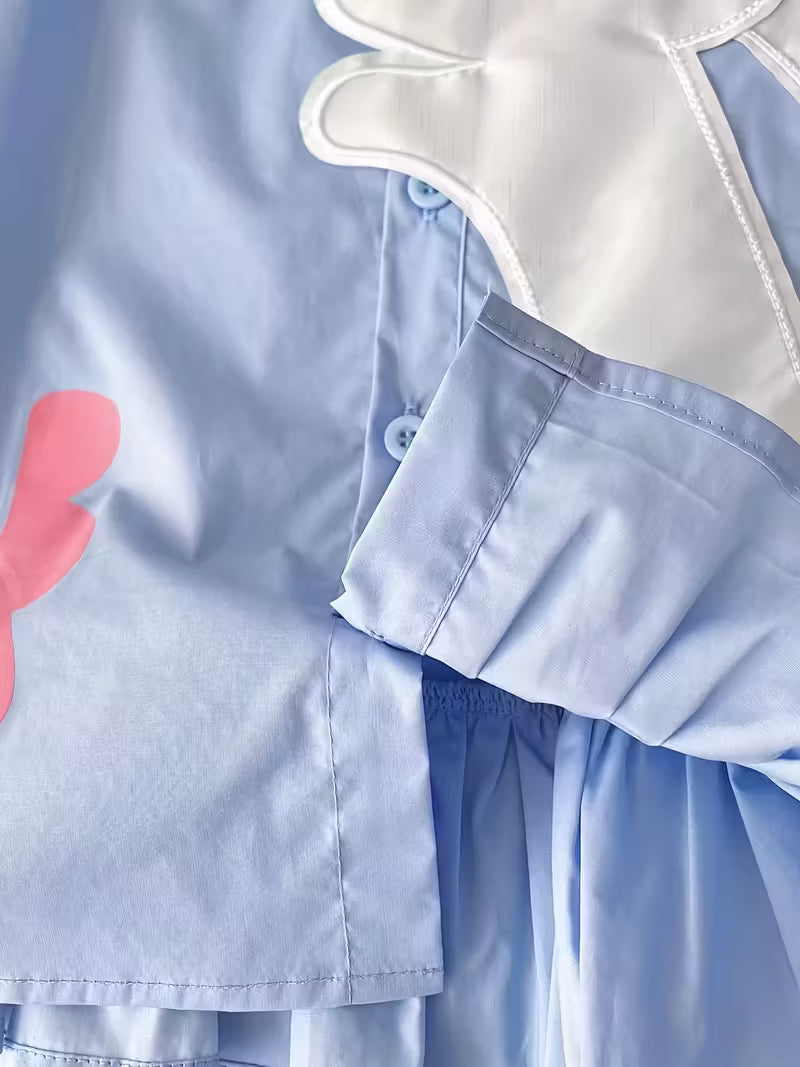 Vestido infantil con estilo escolar y bordado de conejitos