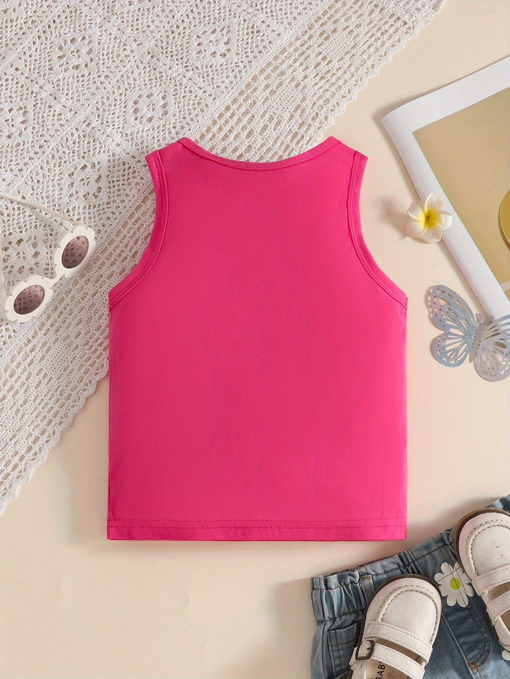 Camiseta sin Mangas Rosa con Corazón de Leopardo para Niña