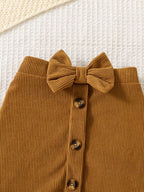 Conjunto de 2 piezas: blusa blanca con volantes y falda de pana con lazo 🤍🎀