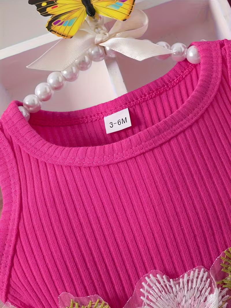 Vestido de Tul con Flores 3D para Bebés y Niñas