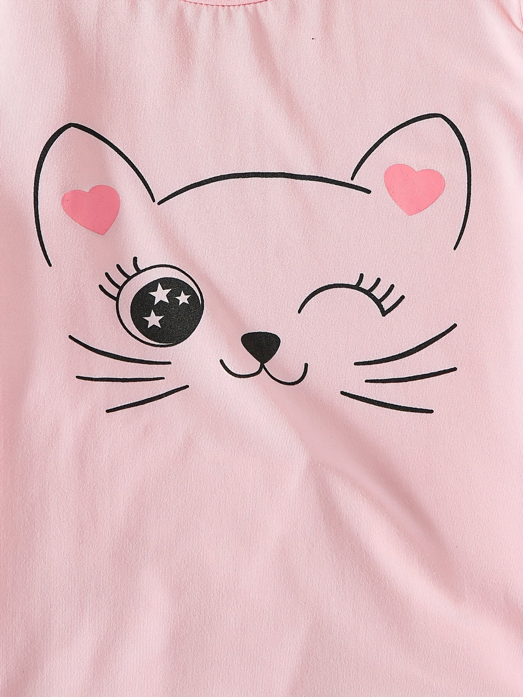 Conjunto de Camiseta y Pantalón Corto con Diseño de Gatito para Niñas
