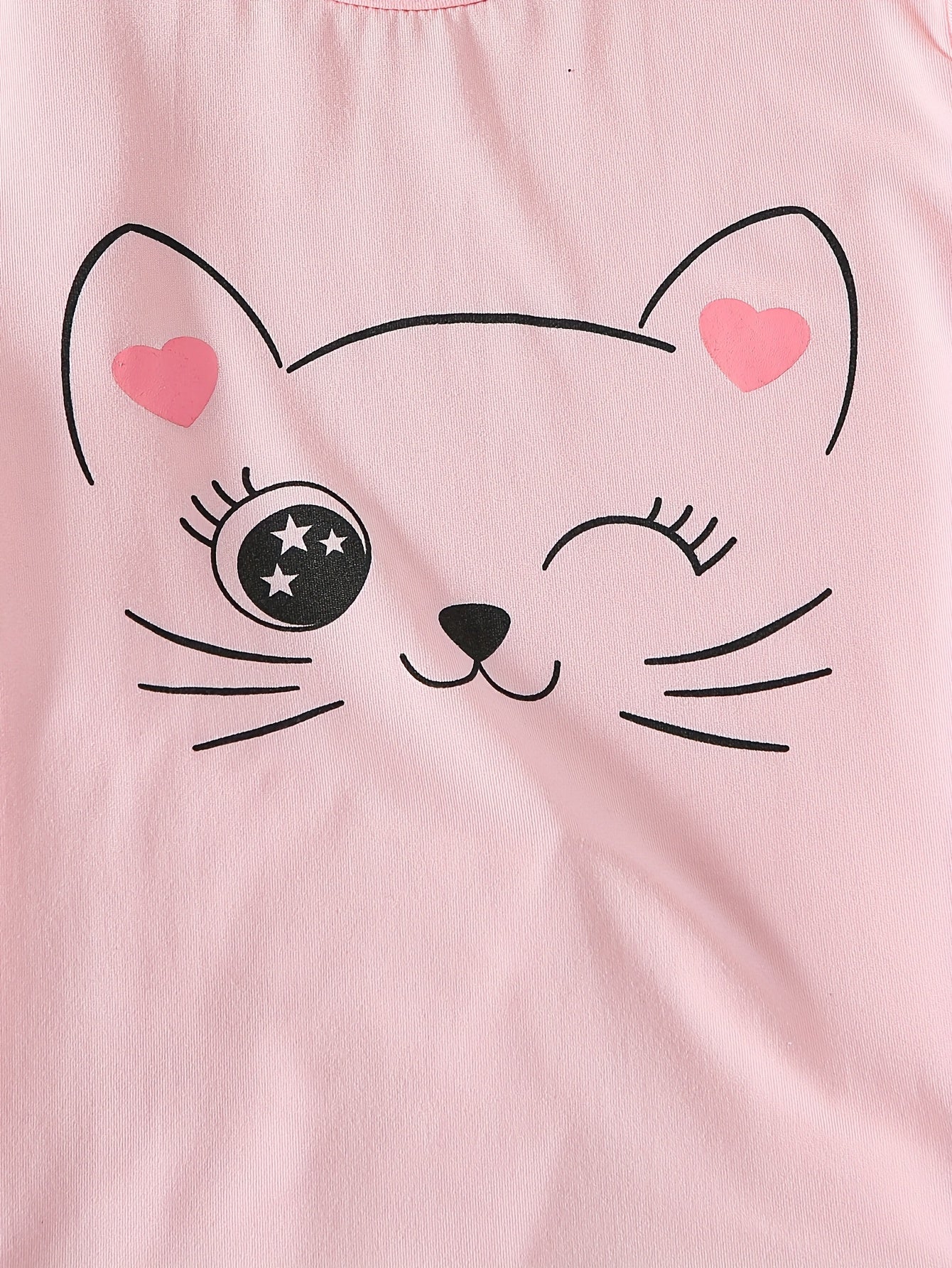 Conjunto de Camiseta y Pantalón Corto con Diseño de Gatito para Niñas
