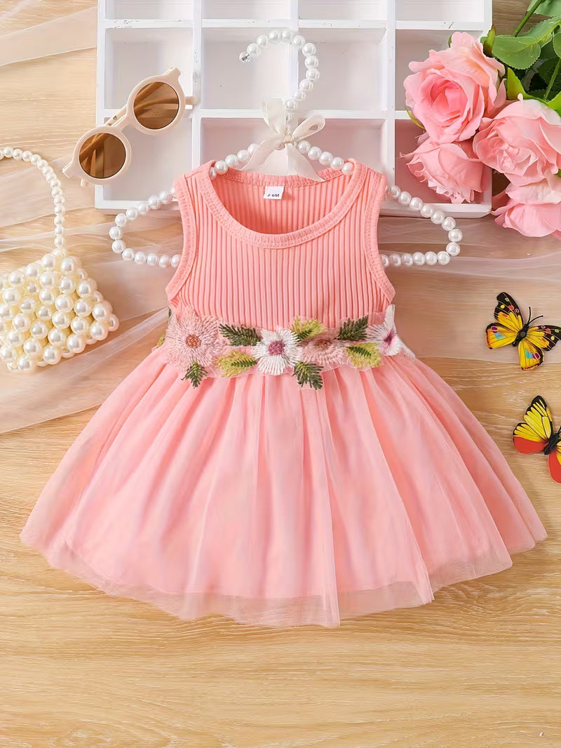 Vestido de Tul con Flores 3D para Bebés y Niñas