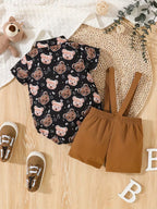 Conjunto Teddy Gentleman con Body de Ositos y Tirantes"