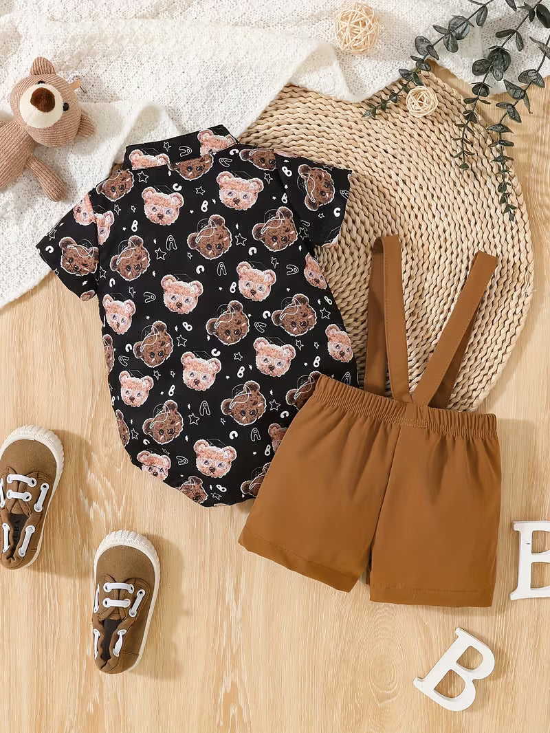 Conjunto Teddy Gentleman con Body de Ositos y Tirantes"