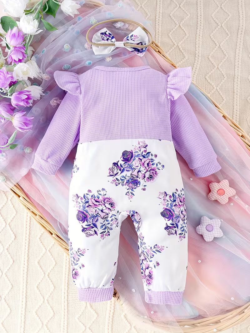 Enterizo Floral "Purple Blossom" con Diadema para Bebé