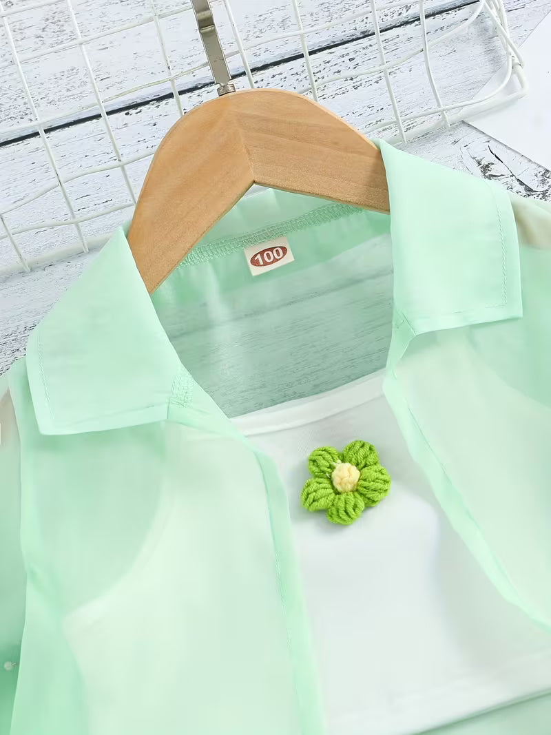 Conjunto para niñas: chaqueta transparente, camiseta y shorts – 4 días hábiles