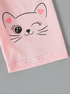 Conjunto de Camiseta y Pantalón Corto con Diseño de Gatito para Niñas
