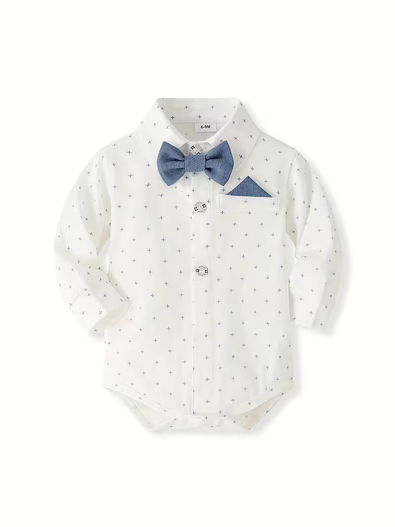 Conjunto clásico de 4 piezas: body, pantalón con tirantes, corbata y gorra