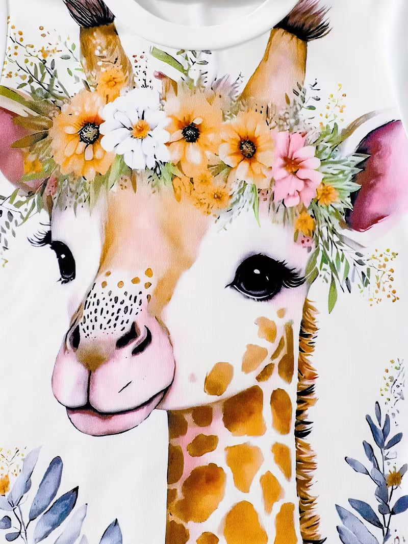 Conjunto casual para niña con camiseta y pantalón corto de jirafa