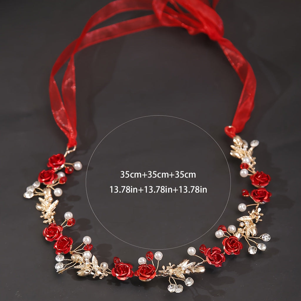 Diadema para el cabello con diseño de flores y perlas