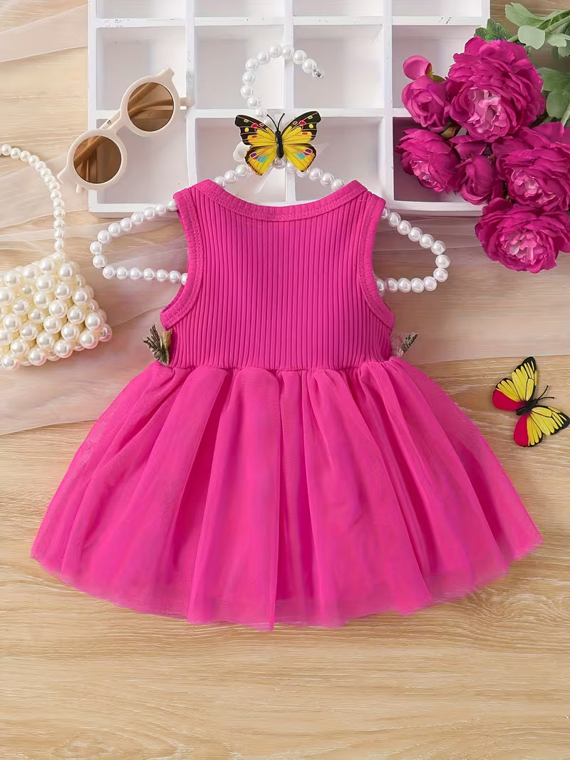 Vestido de Tul con Flores 3D para Bebés y Niñas