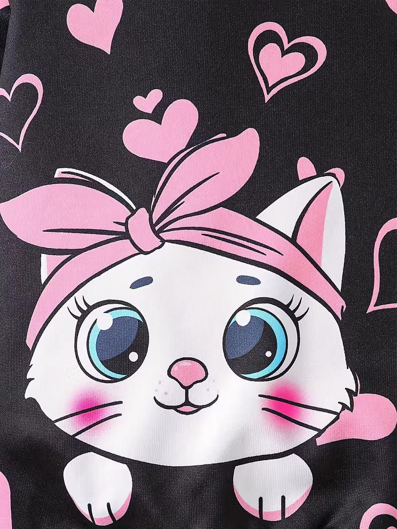 Conjunto "Sweet Kitty" Sudadera y Leggings de Corazones para Niñas