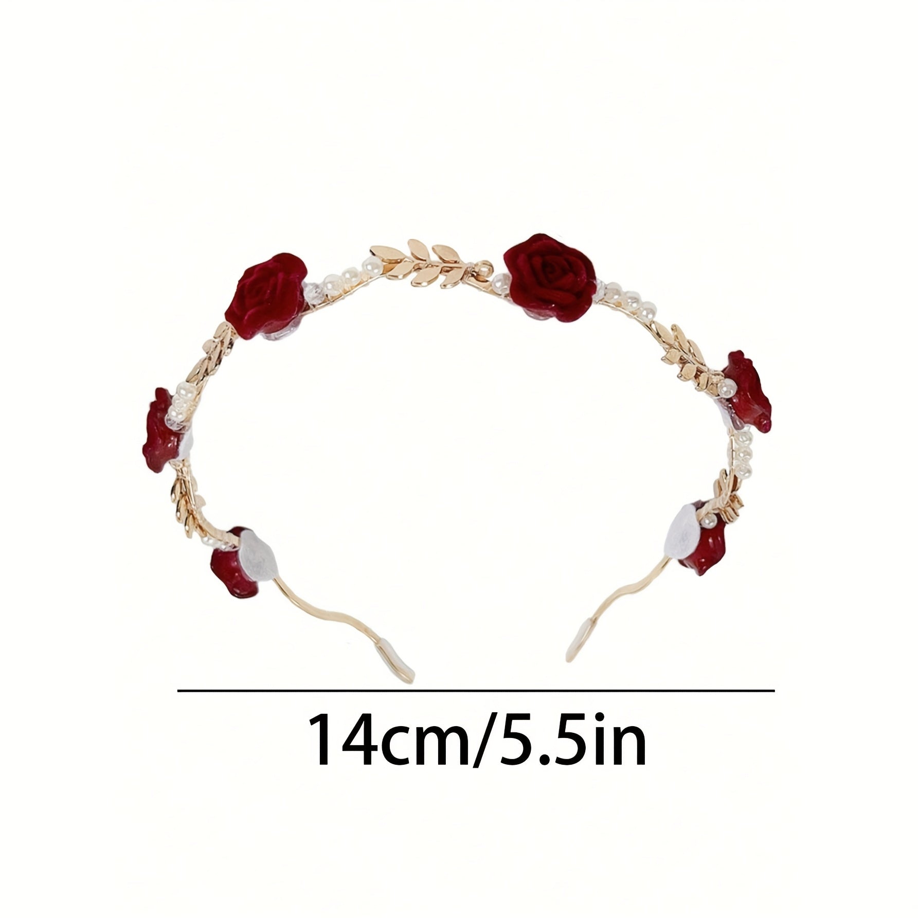 Diadema para niñas con flores, perlas y hojas doradas