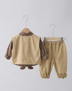 Conjunto bebé 3 piezas algodón con chaleco y osito desmontable, Ideal para primavera en España