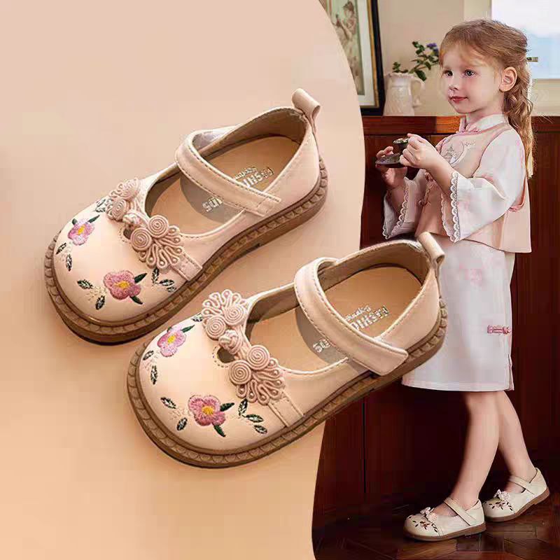 Zapato clásico de verano para niñas con bordado de flores