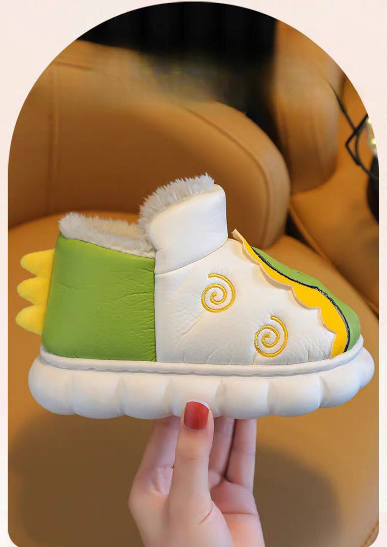 Botas de invierno con forro de piel suave y estampado de dinosaurios en 3D vista lateral