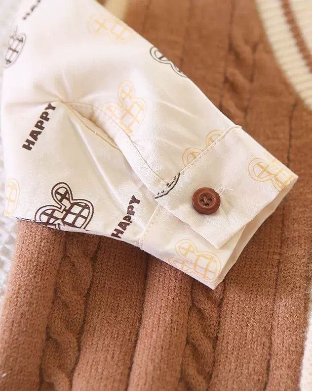 Conjunto niño invierno 3 piezas camisa chaleco de lana y pantalón cómodo vista completa