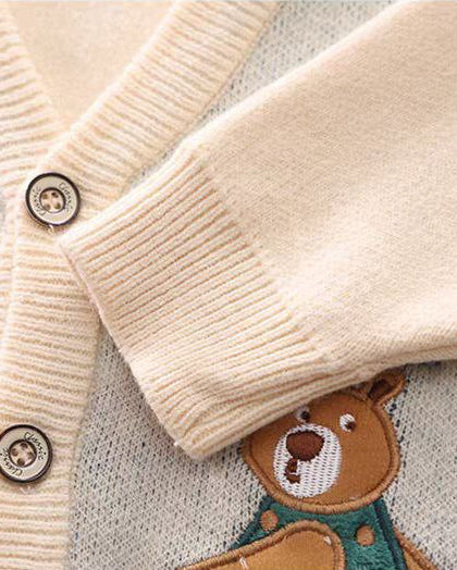 Conjunto bebé invierno 3 piezas con suéter de lana bordado camisa y pantalón 