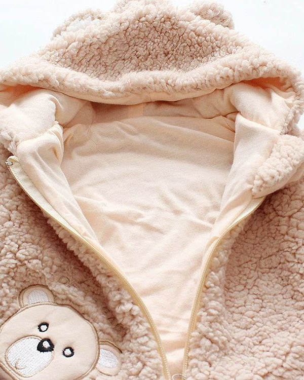 Conjunto de invierno niño sherpa Teddy Bear con capucha de orejitas y forro cálido detalle capucha