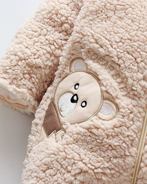 Conjunto de invierno niño sherpa Teddy Bear con capucha de orejitas y forro cálido detalle capucha