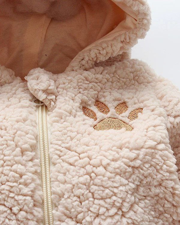 Conjunto de invierno niño sherpa Teddy Bear con capucha de orejitas y forro cálido detalle capucha