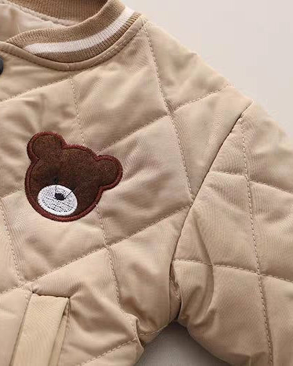 Conjunto bebé niño 3 piezas invierno: chaqueta acolchada con bordado de osito, camiseta interior y pantalón de algodón ropa en España