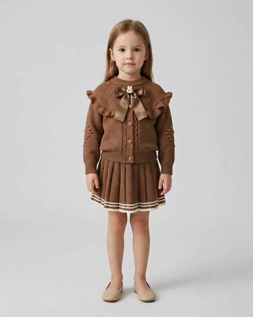 Vestido niña invierno tejido conjunto 2 piezas (top y falda plisada) niña de dos piezas Ideal para primavera y para clima otoñal en España