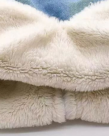 Chaqueta vaquera niña invierno con forro cálido y capucha de peluche con orejitas, Ideal para clima otoñal  en España