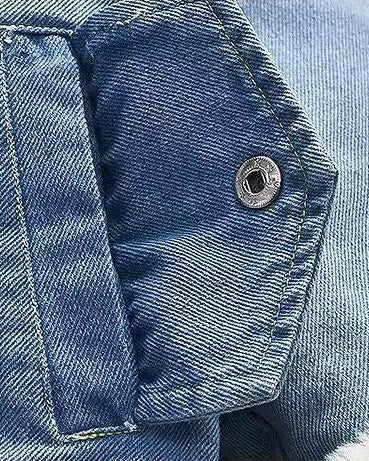 Chaqueta vaquera niña invierno con forro cálido y capucha de peluche con orejitas, Ideal para clima otoñal  en España