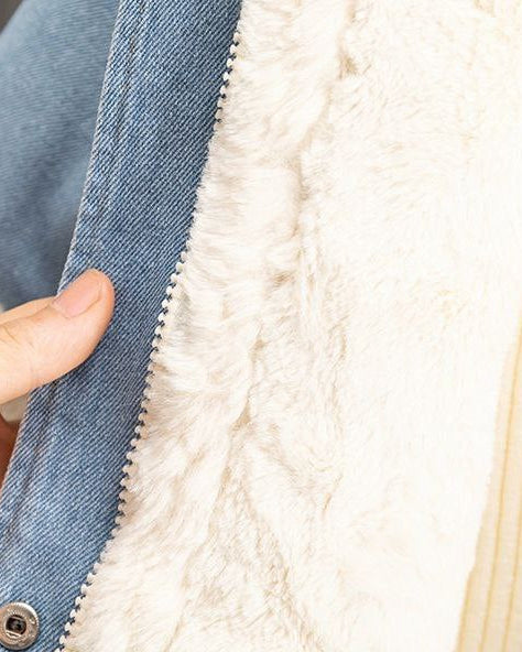 Chaqueta vaquera niña invierno con forro cálido y capucha de peluche con orejitas, Ideal para clima otoñal  en España