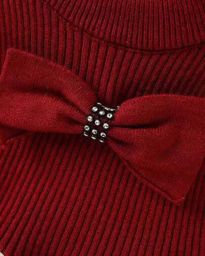 Vestido niña invierno cálido con lazos de satén y cuello altol as tallas disponibles.Ideal para primavera  en España