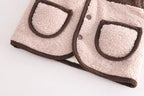 Soft beige and brown fleece baby vest with cozy pockets and snap buttons for easy wear