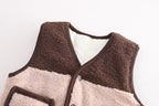 Brown and cream kids fleece vest with cozy texture and front buttons, perfect for warm children's wear.