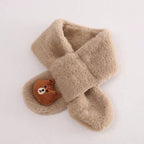 Soft beige kids scarf with cute bear face, cozy winter accessory for children