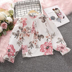Conjunto de dos piezas: blusa con estampado de flores y pantalón ancho