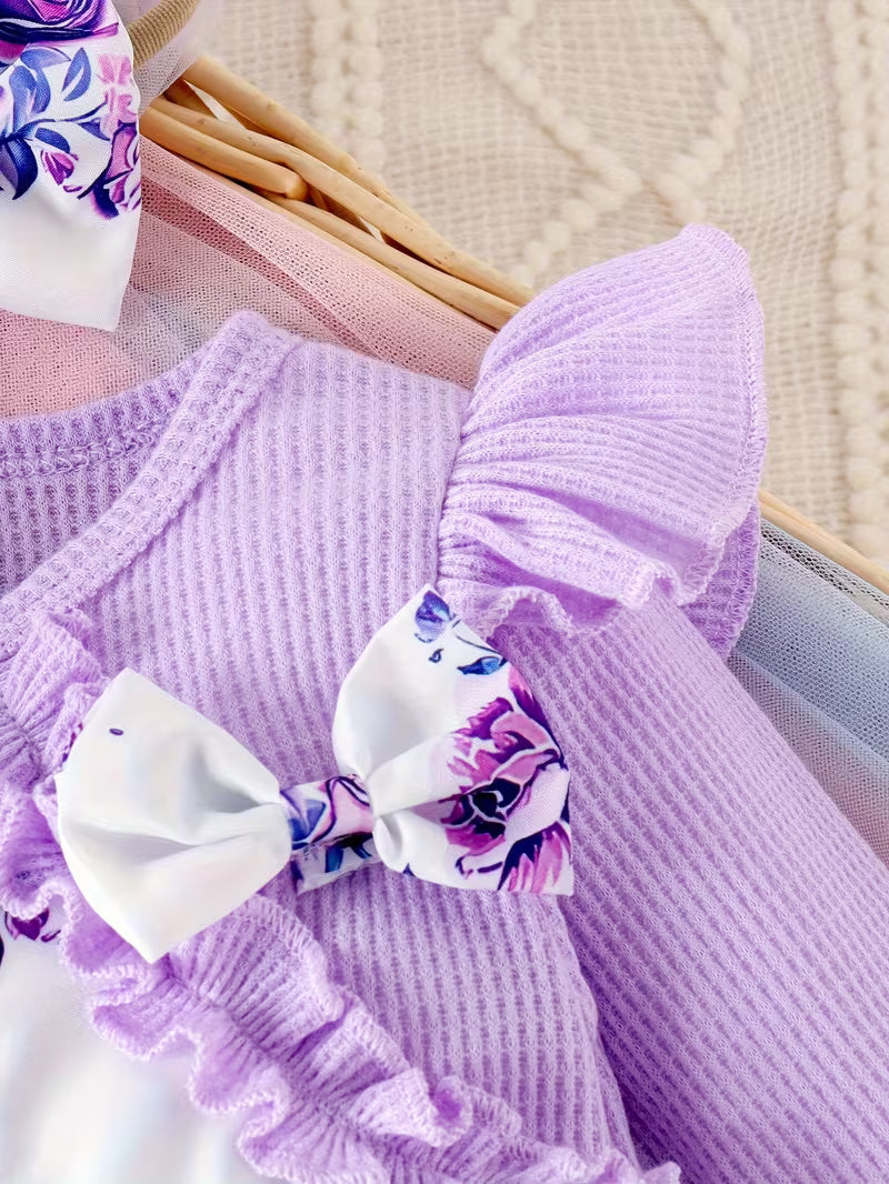 Enterizo Floral "Purple Blossom" con Diadema para Bebé