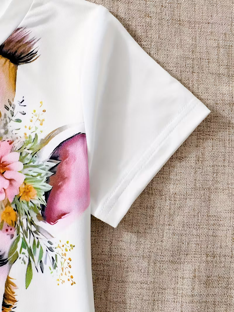 Conjunto casual para niña con camiseta y pantalón corto de jirafa