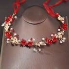 Diadema para el cabello con diseño de flores y perlas