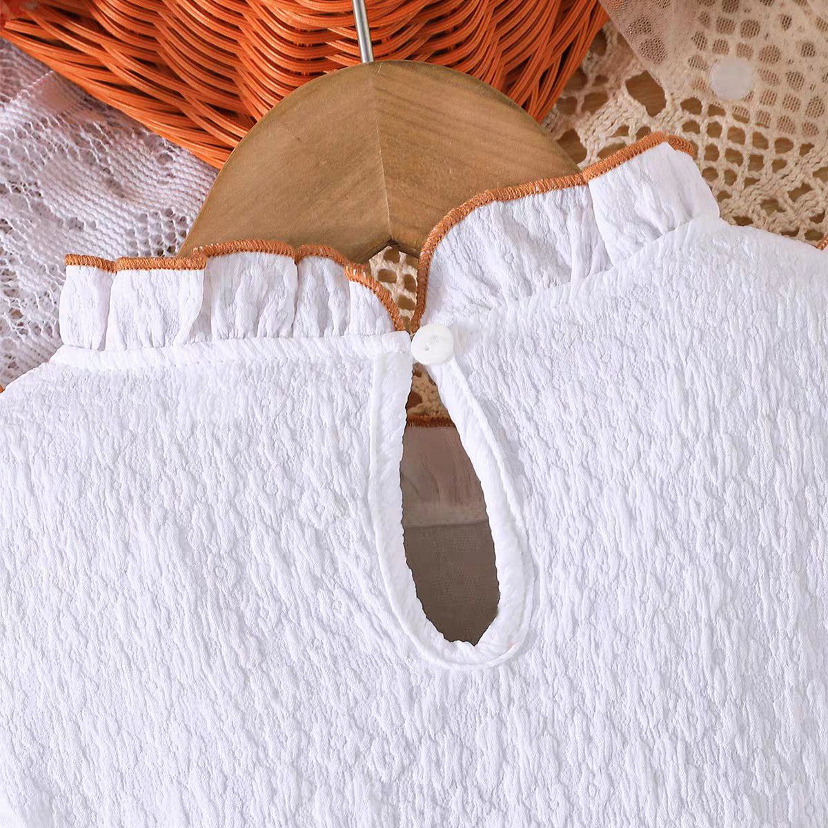 Conjunto de 2 piezas: blusa blanca con volantes y falda de pana con lazo 🤍🎀