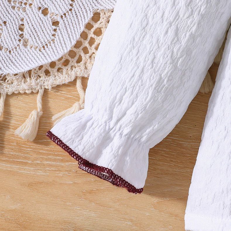 Conjunto de 2 piezas: blusa blanca con volantes y falda de pana con lazo 🤍🎀