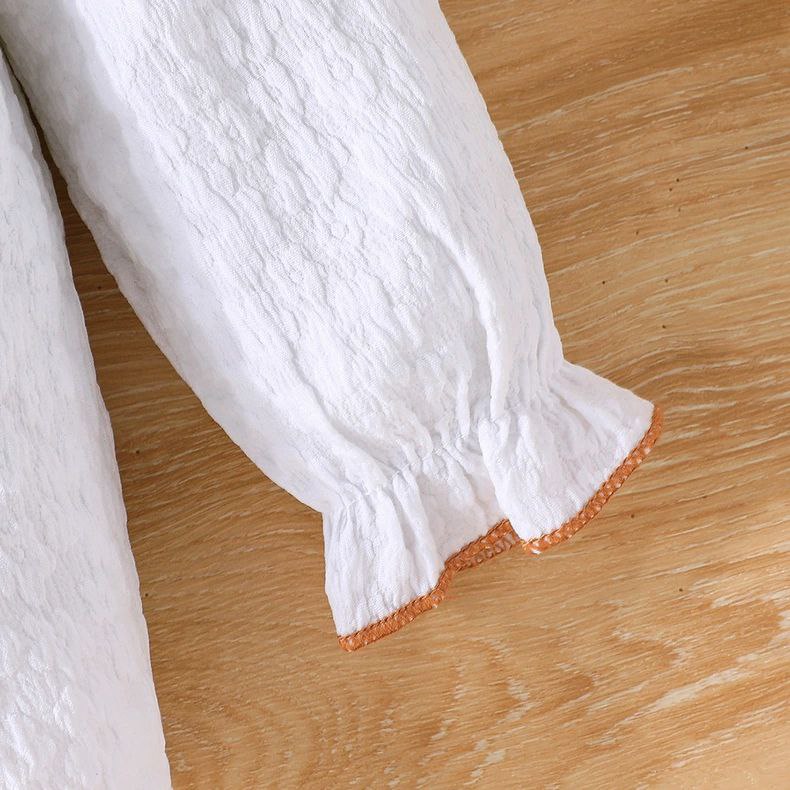 Conjunto de 2 piezas: blusa blanca con volantes y falda de pana con lazo 🤍🎀