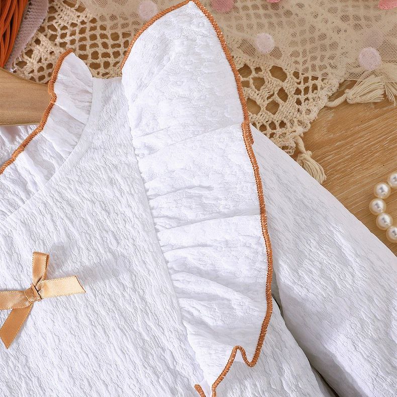 Conjunto de 2 piezas: blusa blanca con volantes y falda de pana con lazo 🤍🎀