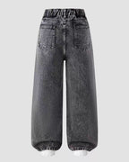Jeans de Niña de Pierna Ancha con Flores Bordadas Cómodos,