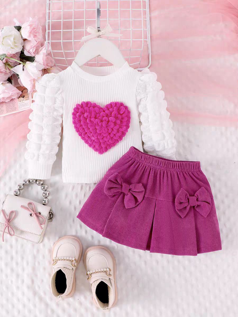 Conjunto de Corazón y Flores 3D para Niñas