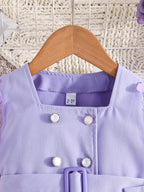 Conjunto infantil de 3 piezas en color lila claro: blusa de mangas transparentes y pantalón ancho 💜✨