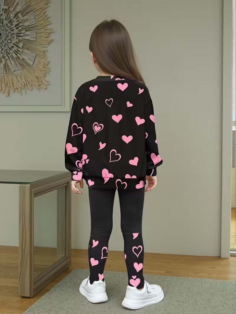 Conjunto "Sweet Kitty" Sudadera y Leggings de Corazones para Niñas