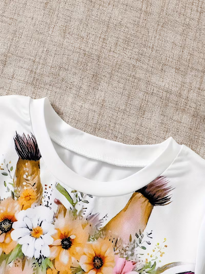 Conjunto casual para niña con camiseta y pantalón corto de jirafa